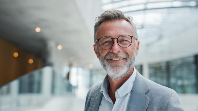 Portrait of a Confident Leader: A distinguished older gentleman, radiating confidence and experience, offers a warm smile, conveying a sense of trustworthiness and approachability.