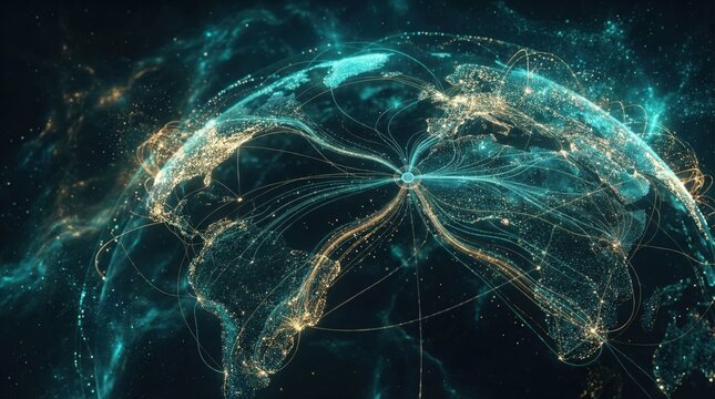 Futuristic glowing data network around the Earth,global communication and technology infrastructure in digital space - Powered by Adobe