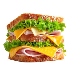 Fresh Ham and Cheese Sandwich with Lettuce on Whole Grain Bread Isolated on Transparent Background