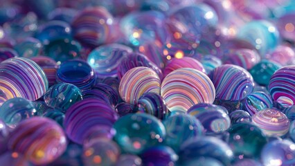 Colorful Swirls: A mesmerizing display of vibrant, swirling glass orbs, each a tiny cosmos of color and pattern, hinting at infinite possibilities.