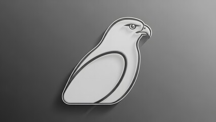 a minimalist and sleek design of a bird, specifically a falcon, rendered in a monochrome color scheme with emblem appears to be crafted from a metallic material.