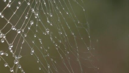Dew-kissed spiderweb, intricate network of glistening water droplets