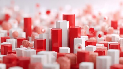 Abstract Cityscape: A vibrant, abstract cityscape emerges, showcasing a mix of red and white cylindrical and geometric forms, creating a sense of dynamic urban development and futuristic design. 