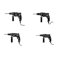 Corded Electric Drill Tool Side View Silhouette Vector Graphic