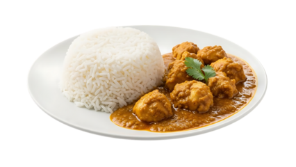 Rice with Chicken Curry Isolated on Transparent Background