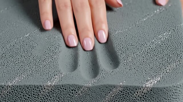 Fingers Pressing Into Memory Foam Surface, Nail Polish