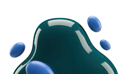 Abstract Fluid Shapes: Teal Blob with Blue Droplets