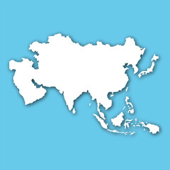 Detailed Silhouette Map of Asia Continent on Blue Background