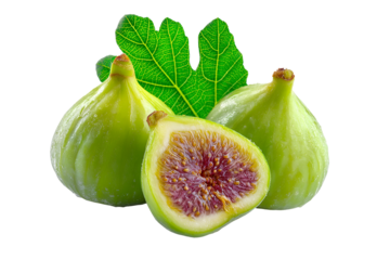 Fresh green figs with leaves on black background