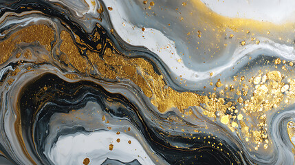 Obraz premium Swirling Black White and Gold Abstract Marble Texture