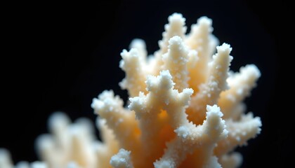 Fototapeta premium Dried Coral Fragment on Black Background Macro Detail Generate AI