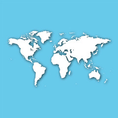 Obraz premium Global map illustration on blue background viewed from directly above showing all continents and major geographical features