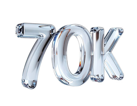 Metallic, reflective numerals forming "70K" against a black backdrop, conveying large numbers