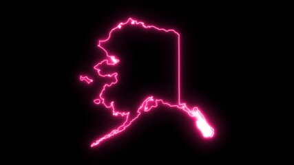 Alaska city USA map neon sign light effects, Glowing neon sign featuring a fiery burning heart symbol and light font illustration art design on black, 4k animation video with alpha channel