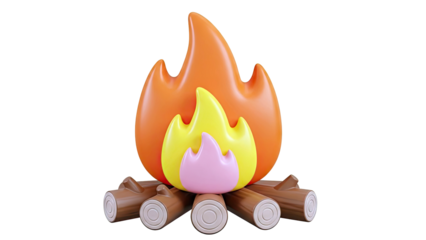 Cartoon Campfire with Flames and Logs