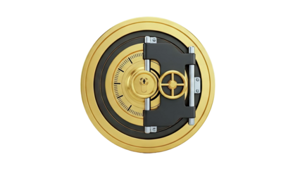 Gold Bank Vault Door with Keyhole and Wheel
