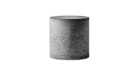 A cylindrical concrete specimen stands isolated against a black background