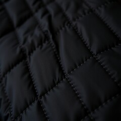 Obraz premium Black quilted padded fabric texture with diamond stitching pattern, luxury leather or synthetic material close-up for fashion, upholstery and interior design background concept 