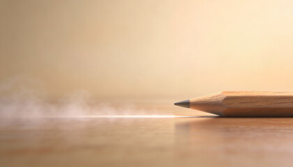 Macro 3d render of sharpened pencil tip drawing bright line with subtle smoke on warm background concept of creativity focus precision learning and new beginnings copy space