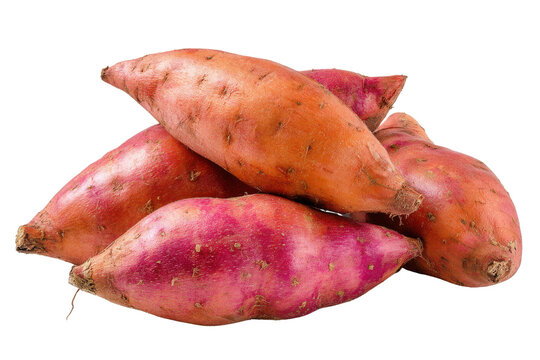Pile of orange and pink sweet potatoes against a black background root vegetable, Png On White Background, Isolated on Transparent Background, Cut Out