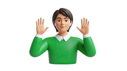 3D Cartoon Character with Hands Raised