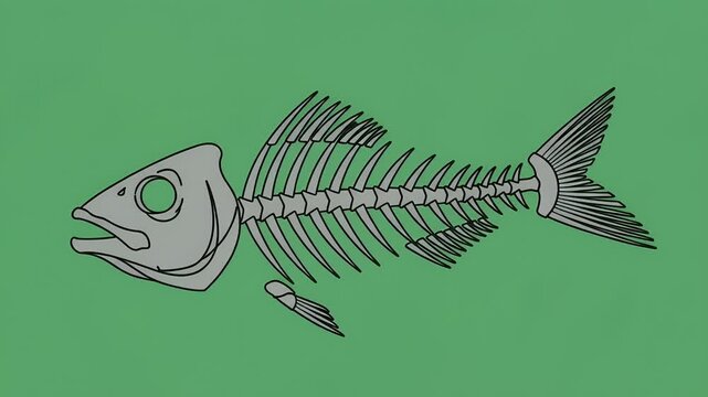 Animated Fish Skeleton on Green Background