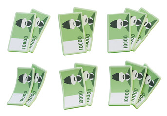 Multiple Scattered South Korean 10000 Won Bills 3D Render
