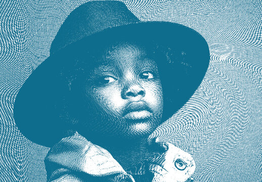 Cyan And White Halftone Engraving Photo Effect