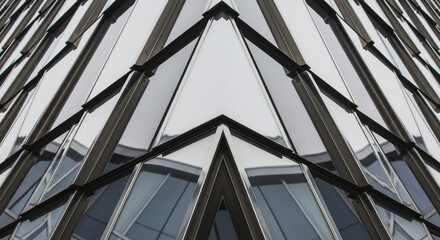 Abstract geometric pattern of modern glass and steel facade, symmetrical architectural detail background