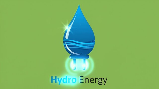 Blue Hydro Energy Drop With Sparking Plug Green Background Motion Graphic