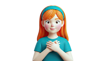3D Cartoon Girl with Orange Hair and Teal Headband