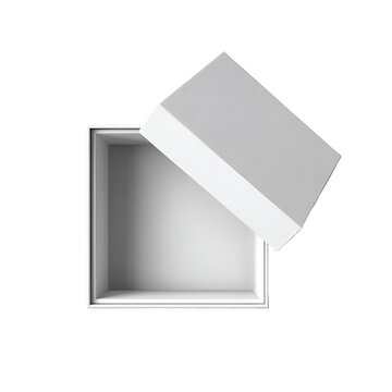 Open white box with lid on black background