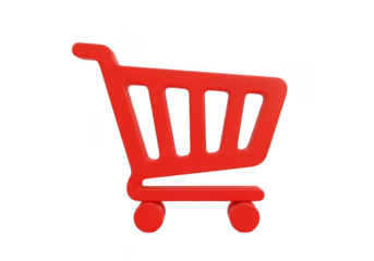 Red shopping cart icon symbolizing online shopping and e-commerce transactions with ease isolated on transparent background