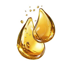 Golden viscous liquid drops with tiny bubbles, isolated on black