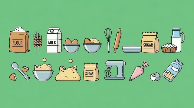 Baking Ingredients And Utensils Animation Motion Graphic Food Preparation