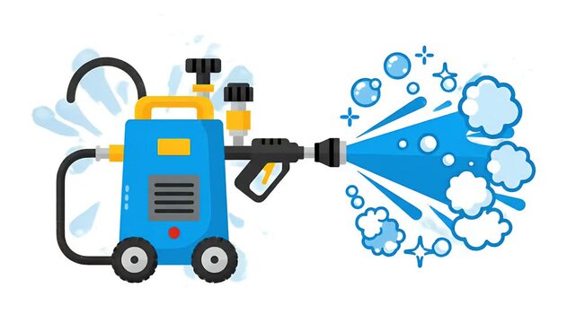 Blue Pressure Washer Spraying Water and Bubbles Motion Graphic Loop