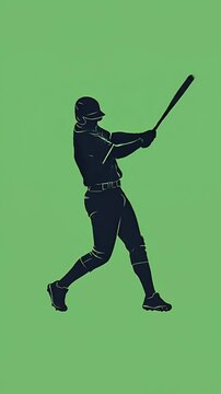 Baseball Player Swinging Bat Dark Silhouette Green Background Motion Graphic Loop