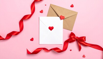 Heartfelt Love Letter and Romantic Ribbons on Pink Background &ndash; A Symbol of Affection and Celebration for Valentine's Day or Special Occasions