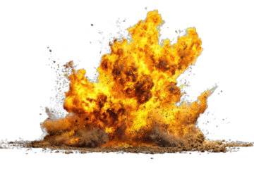 Vibrant, fiery explosion erupting with intense light, smoke, and debris