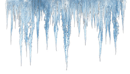 Translucent ice formations hanging from a surface, glistening with cold
