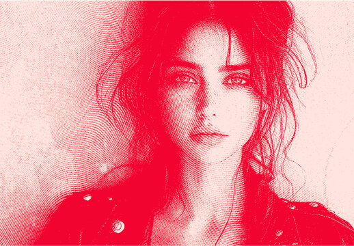 Red And Beige Halftone Engraving Photo Effect