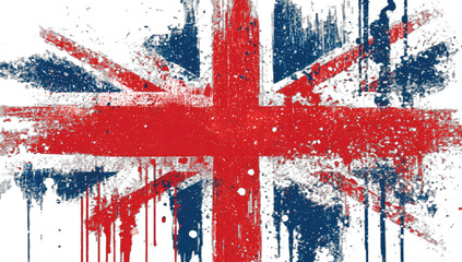 Distressed Union Jack flag design with textured brush strokes and a grunge effect