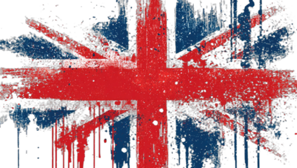 Distressed Union Jack flag design with textured brush strokes and a grunge effect