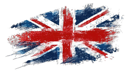 Distressed, textured UK flag with bold brushstrokes on black