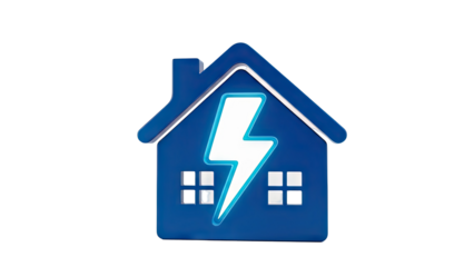Blue house icon with a glowing lightning bolt inside