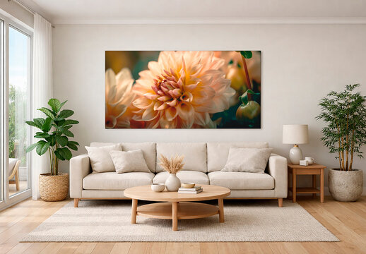 Warm And Beige Large Canvas Interior Mockup Living Room