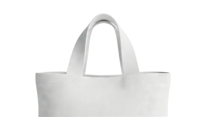 Close-up of a white tote bag with woven texture and handles