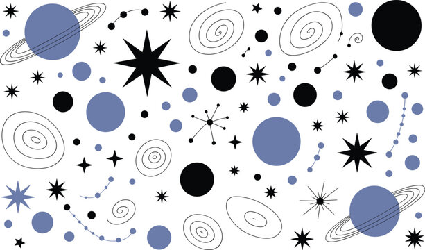 Space-themed with planets stars and galaxies blue