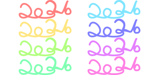 Happy New Year 2026 in Playful Wavy Hand-Drawn Font with Soft Pastel Color Palette for Festive Design