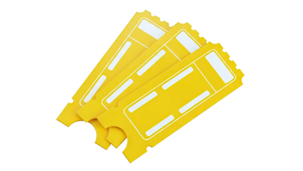 Three blank yellow tickets with white borders and perforations